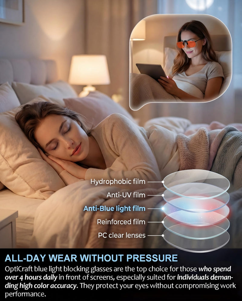 OptiCraft 3 Pack Clip On Blue Light Blocking Glasses, Flip Up Glasses | Computer Gaming, Eye Strain & Sleep Support, UV protection Multifocal Lenses, 12g Ultra Light Fit Over RX Eyeglasses Frame