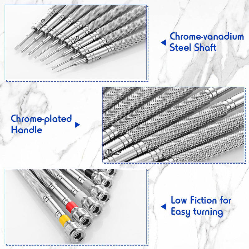 Chumia 8 Pieces Precision Jewelers Screwdriver Set, Micro Watch Repair Screwdriver Set 0.6-1.6 mm for Watch, Eyeglasses, Jewelry Work, Electronics Repair(Flathead, Phillips) Flathead, Phillips