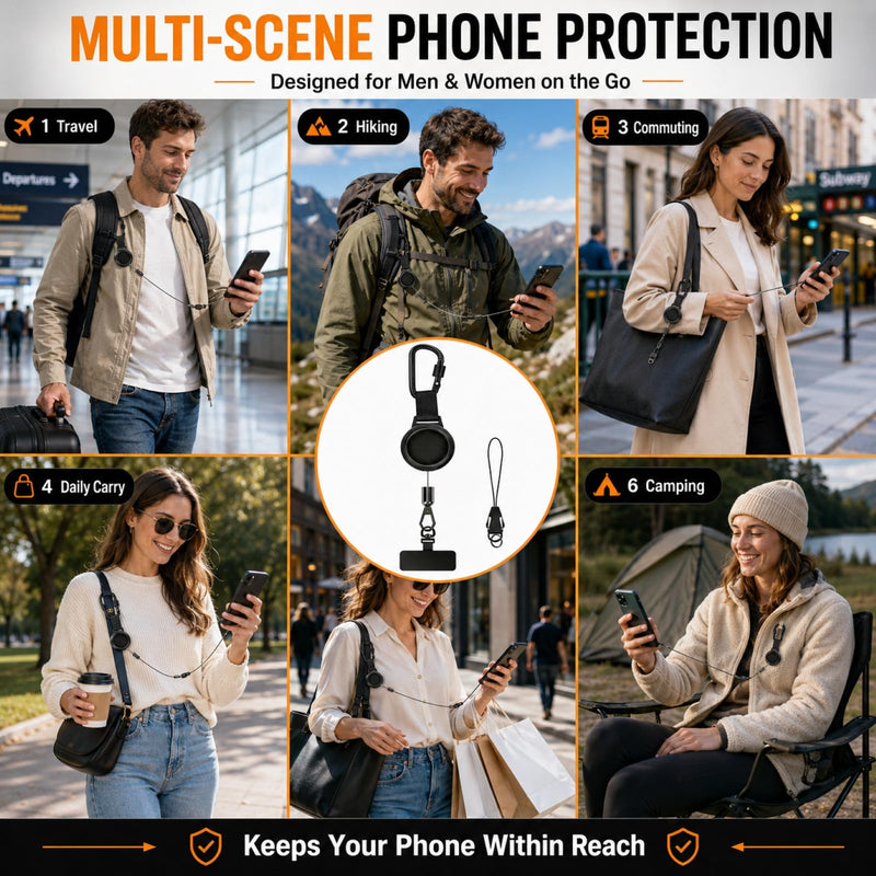 2 Pack Phone Lanyard Theft Strap Tether Generic Pickpocket Accessories Retractable Proof Tab Clip Chain Holder Cable Lock Cellphone Wrist Hiking Fishing Carabiner Travel Backpack Trail Ski Belt Black