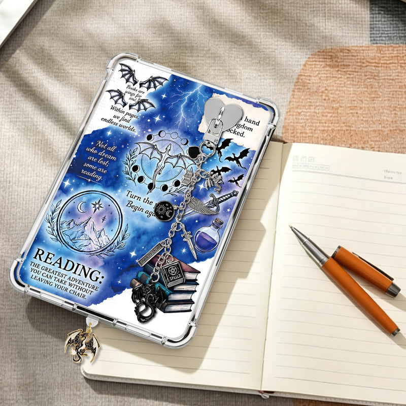 Insert Cardstock for Clear Cases, 6 Pcs Fantasy Dragon Cardstock Inserts with Charm Chain Dust Plug, Reading Accessories Compatible with Kindle Paperwhite, Fantasy Reader Gifts for Women Book Lovers Fantasy Dragon063