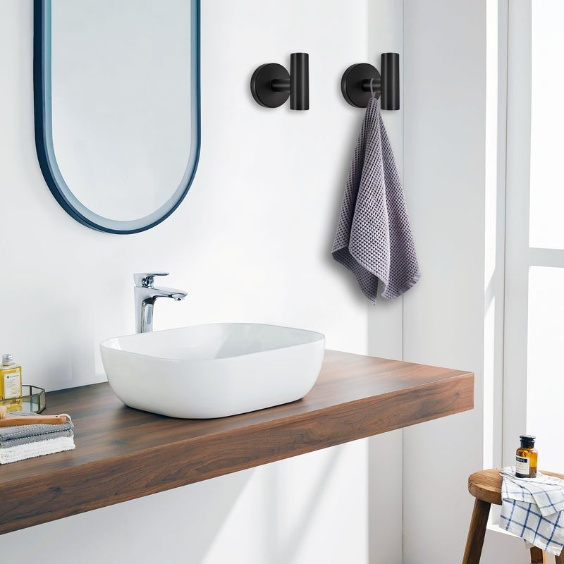 Matte Black Bathroom Hardware Set - Stainless Steel Wall-Mounted Toilet Paper Holder, Towel Ring & 2 Handy Hooks for Modern Bathroom Accessories | Rust-Resistant Towel Hook Set with Easy Installation 4PCS-SET