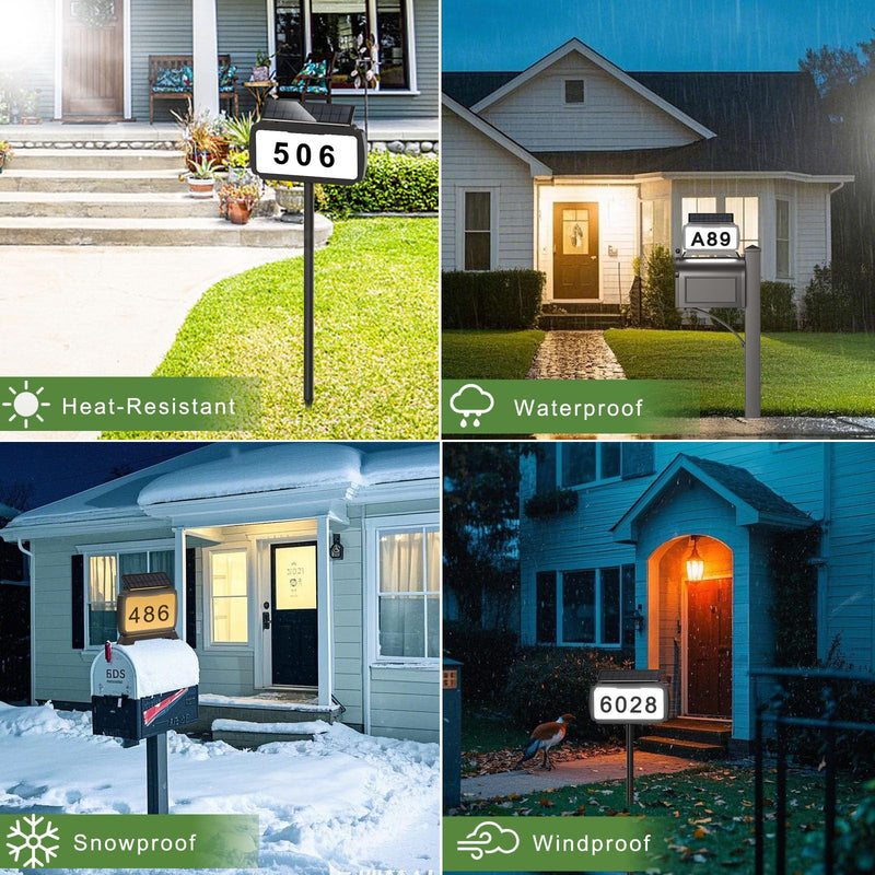 Solar Address Sign, House Number Sign with 3 Lighting Modes, Mailbox Numbers for Outside, In Ground & Wall/Mailbox Mounted, Waterproof Yard Sign, Illuminated One Sided
