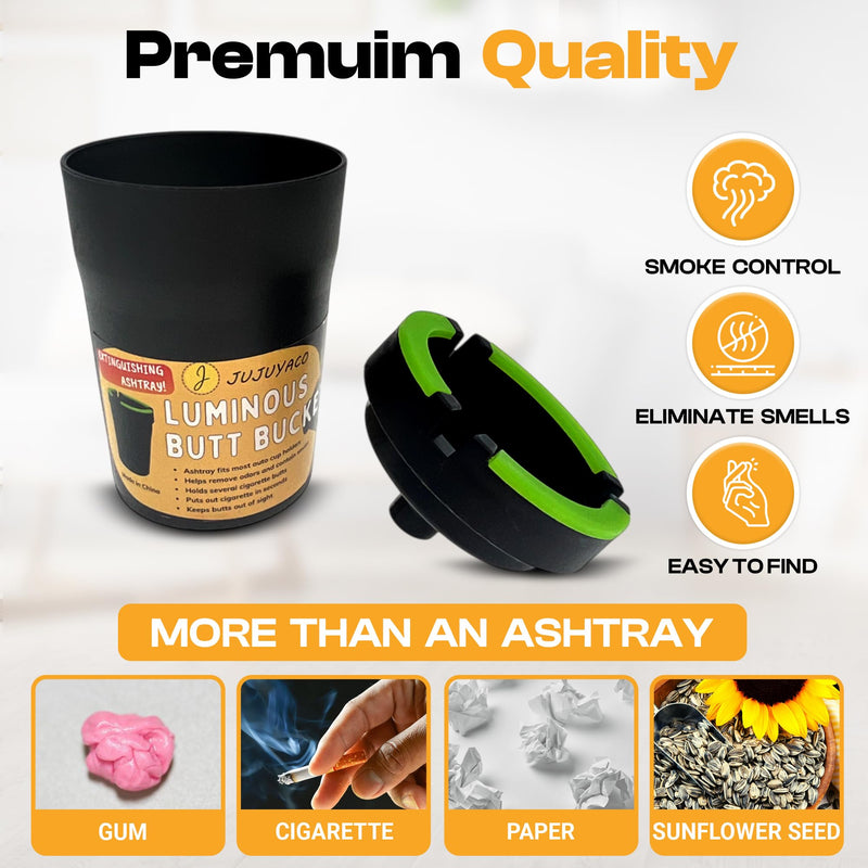 3 Pack Glow in the Dark Butt Bucket Ashtray Cigarette Self-Extinguishing Cup Car Ash Holder Portable Truck Home Office Black smell proof cenicero para carro bean bag handheld
