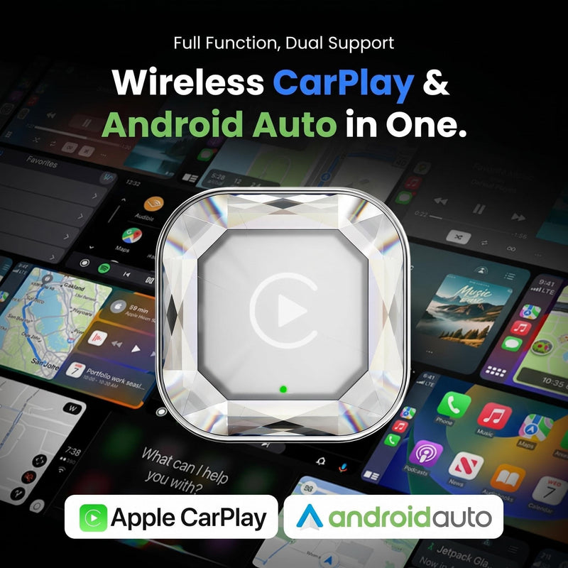 2-in-1 Wireless CarPlay& Android Auto Adapter | Easy Setup, Quick Heat Dissipation, Supports 1000+ Cars with Built-in Wired Car Play/Android Auto, Diamond Distinctive Design