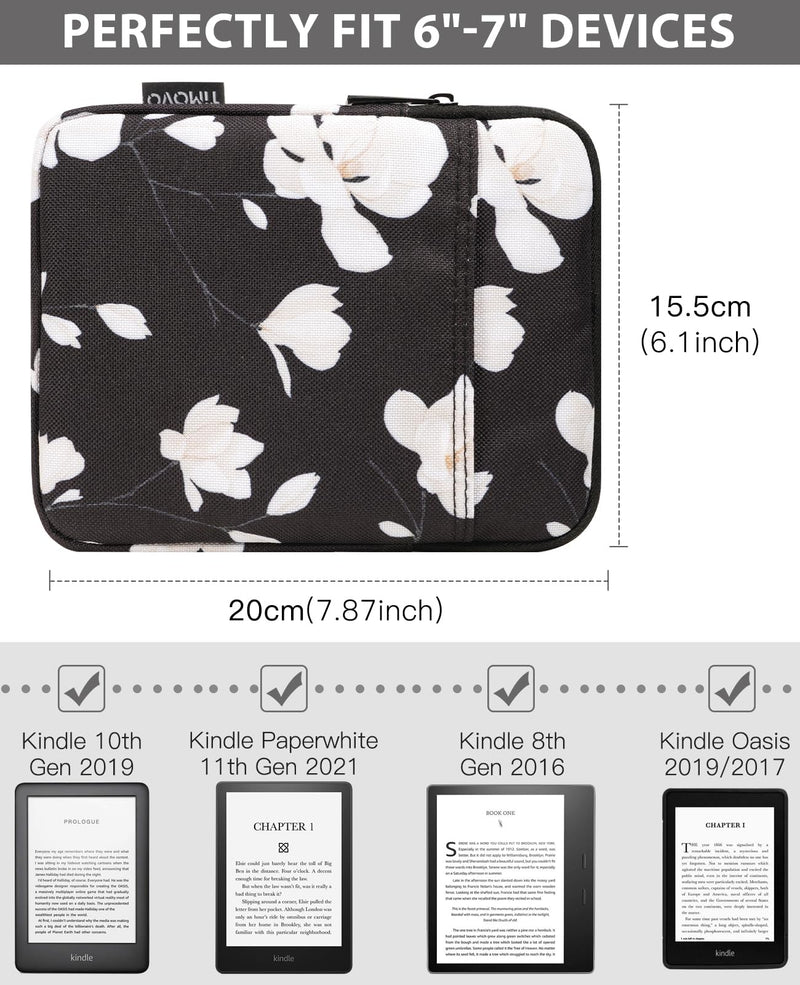 TiMOVO 6-7 Inch Sleeve Case for All-New Kindle 2022/10th Gen 2019 /Kindle Paperwhite 11th Gen 2021/Kindle Oasis E-Reader, Protective Sleeve Case Bag for Kindle (8th Gen, 2016), Black & White Magnolia