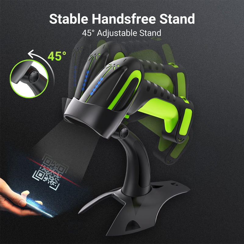 Tera Barcode Scanner Wireless 2D QR with Stand: Pro Version Battery Level Indicator 2500mAh Industrial Grade Bar Code Reader Works with Bluetooth 2.4G for Windows Mac Android iOS 8100 Pro Green