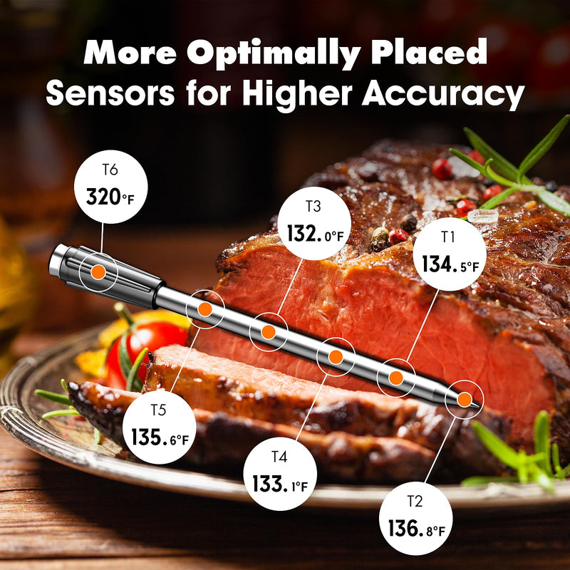 Wireless Meat Thermometer with 2 Ultra-Thin Probes, 700FT Long Range, 1000°F Heat Resistant, ±0.5°F Accuracy, App Controlled for iOS/Android - Ideal for BBQ, Grill, Oven, Smoker, 2025 New