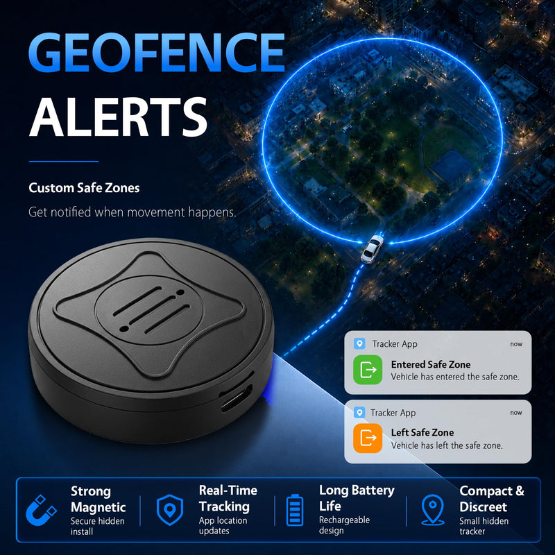 GPS Tracker for Vehicles, Real-Time Tracking for Cars, No App Fees, Black | Compact Magnetic Waterproof Vehicle Tracker with App, Route History & Geofence Alerts; SIM Card Required