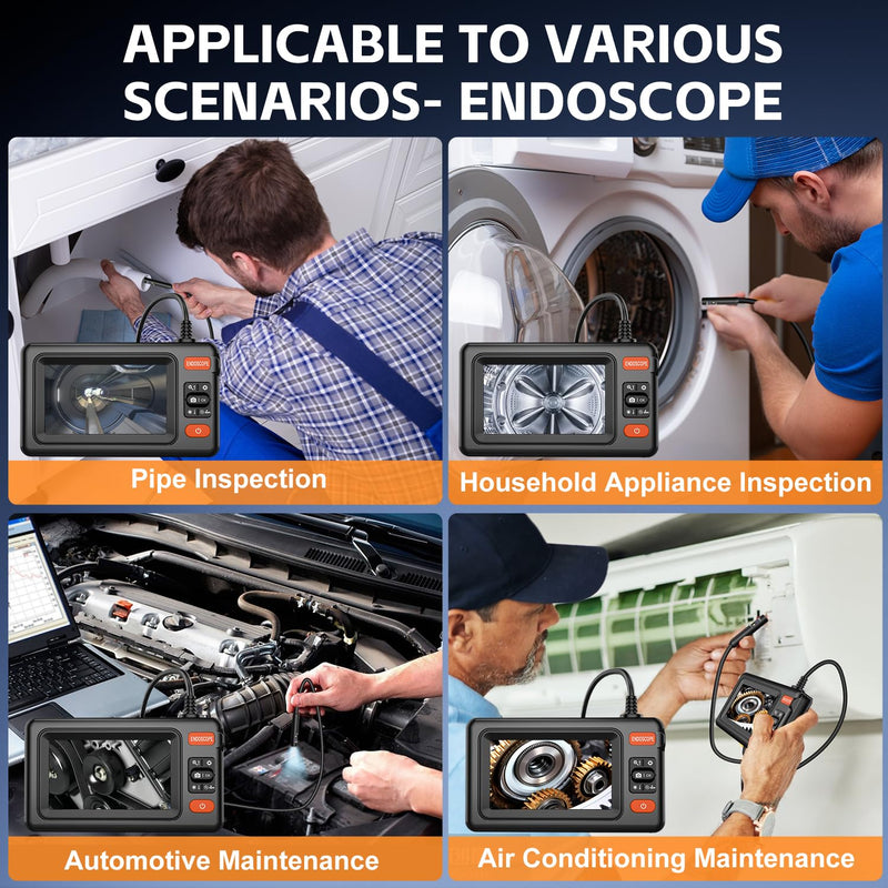 Dual Lens Endoscope Camera with Light, 1920P HD Borescope Camera with 4.3" LCD, 8 Adjustable LEDs, 16.4FT Semi-Rigid Cable & 32GB Card-IP67 Waterproof Inspection Borescope for Sewer/Drain/Pipe(Black) Black