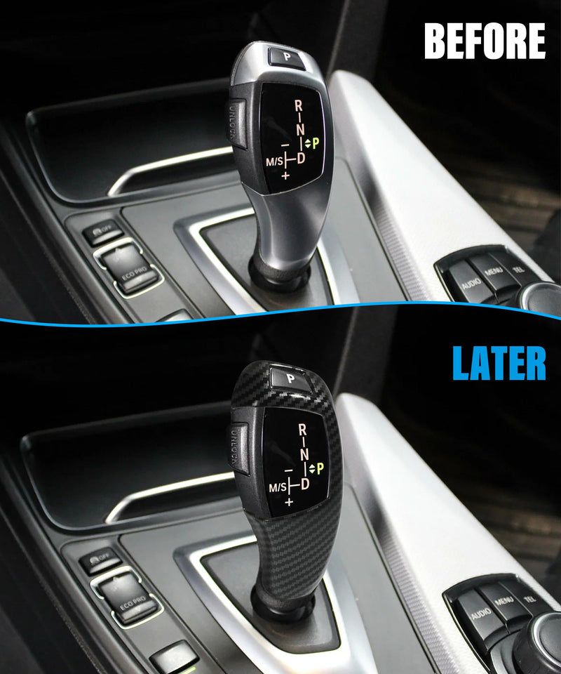 YAKEFLY Carbon Fiber Car Gear Shift Knob Cover,Car Sticker Decals Gear Shift Knob Cover,Carbon Fiber Pattern for F20 F30 F31 F34 X5 F15 X6 F16 X3 F25 X4 F26 F1 Accessories