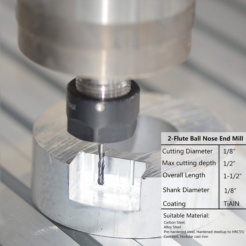 SpeTool 5Pcs Ball Nose Router Bits 1/8" Cutting Diameter Milling Tool HRC55, 1/8" Shank Up Cut Spiral CNC Tool D1/8"