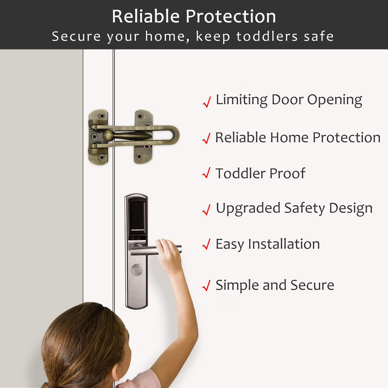 Earl Diamond Door Lock Latch for Home Security - Swing Bar Door Guard for Front and Inside Door, Safety Childproof Reinforcement Door Stopper for Kids Home Hotel Apartment, Antique Bronze