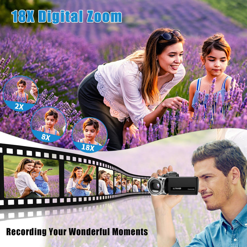 Video Camera Camcorder Digital Camera Recorder for YouTube Full HD 1080P 30FPS 36MP 3.0" 270゜Rotation LCD Video Cameras for Filming with Microphone,32GB SD Card, 2 Batteries for Kids Students Elderly