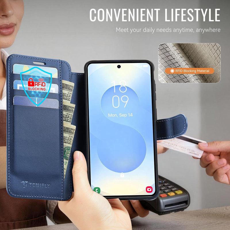 for Samsung Galaxy S26 Wallet Case Compatible with Magsafe | RFID Blocking Card Holder, Magnetic Phone Cover, Wireless Charging, Shockproof, PU Leather, for Men Women, Blue for Galaxy S26 - 6.3'' Luxury Blue