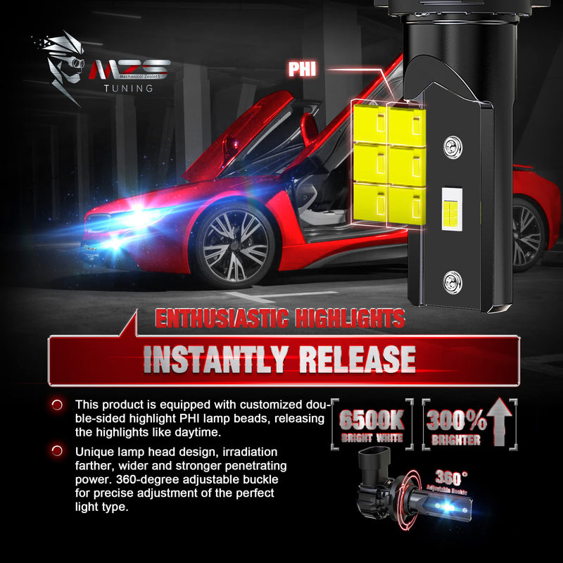 MZS 9005 9006 Bulbs Combo, 300% Brighter HB3 HB4 Fog Lights, Instant-Plug in 6500K Xenon White 9005 9006 Light Bulb, Mini Size Fanless 9005 9006 Fog Bulbs, Pack of 4 9005+9006