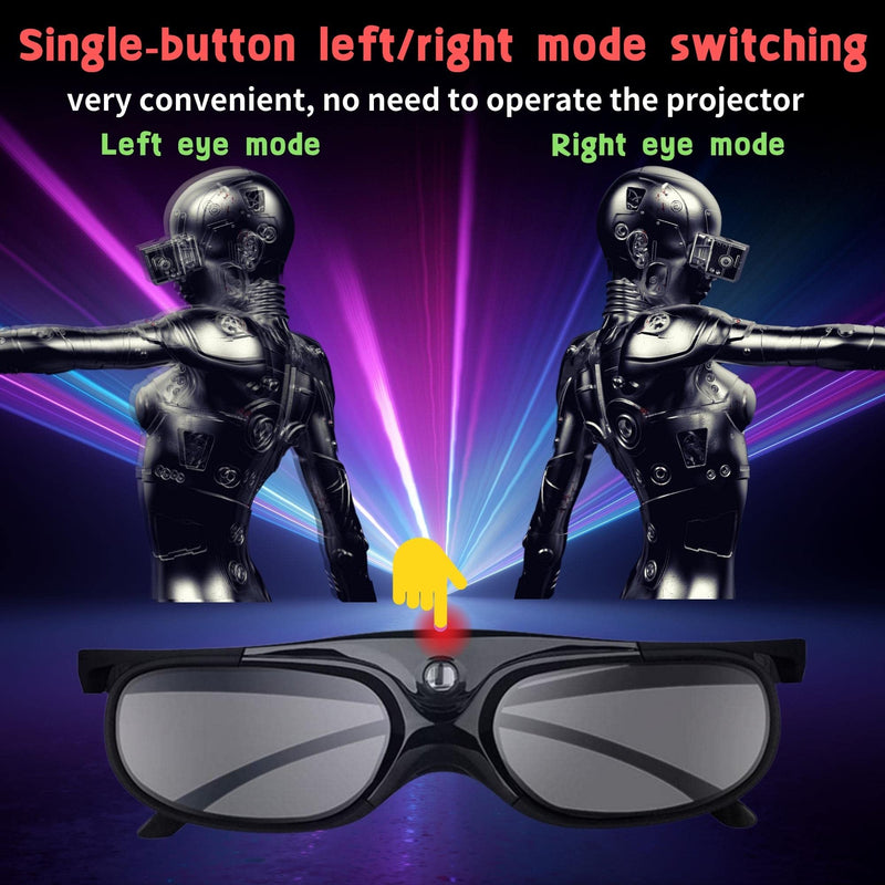 Sintron 2X ST08-DLP 3D Active DLP-Link Glasses Eyewear Rechargeable - 144Hz for 3D-Ready DLP Projectors Including Optoma, BenQ, Acer, Dell, Viewsonic, Vivitek, Sharp, LG, NEC, Mitsubishi (Black) Black
