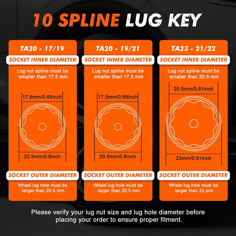CASOMAN 3-Piece 10 Spline Lug Nut Key Set, Wheel Lock Removal Tool Kit for Easy Removing and Installing Aftermarket & Factory Wheel Tire Lug Nuts, CR-V Steel 3-Piece Set