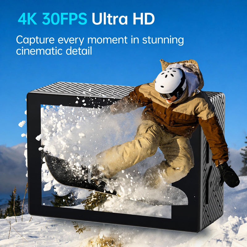 4K Action Camera 20MP Touch Screen WiFi EIS 131FT Waterproof | Dual touch screens, 170° wide-angle, 5X zoom, remote control. For snorkeling, biking, helmet. 2 rechargeable batteries.