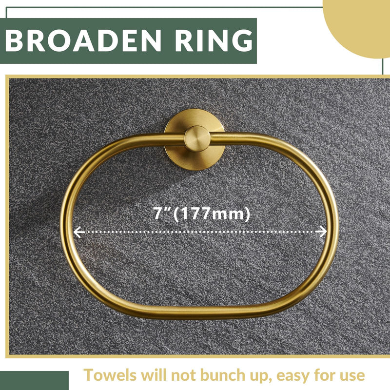 APLusee 2 Pieces Bathroom Hardware Set Brushed Gold, Contemporary 304 Stainless Steel Storage Accessories Kit with Oval Hand Towel Ring, Toilet Paper Holder Wall Mounted Brushed Gold Oval Shape