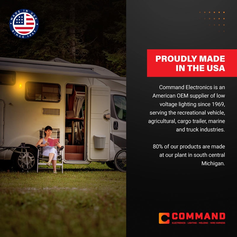 Command Electronics OEM 12V LED RV Low Profile Surface Mount Ceiling Light with Switch – Made in USA – 4.5" Diameter – 5-Pack 5 Pack