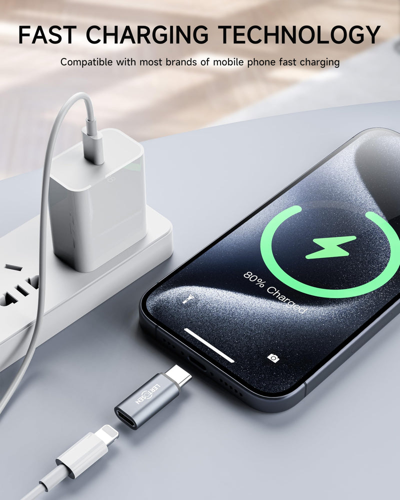 Lightning Female to USB-C Male Adapter & USB-C Female to Lightning Male Adapter (4 Pack) for iPhone Series and More Lightning & USB-C Devices,Support Charge & Data Sync,Not for Audio/OTG 4 Pack Grey