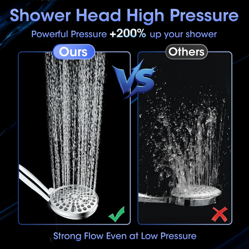 Shower Head with Handheld, High Pressure 10 Spray Built-in Pause & Power Wash, Anti-clog Nozzles, Detachable Hand Held Showerhead with Leakproof Stainless Steel Hose&Adjustable Overhead Bracket Chrome Modern Premium Chrome