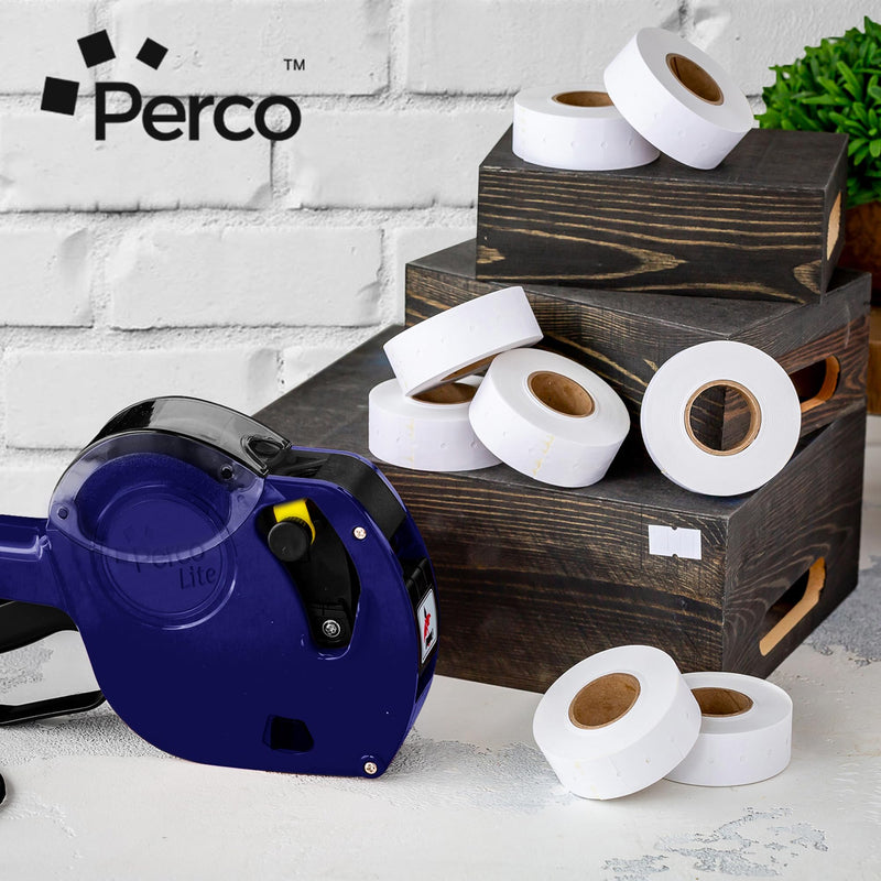 Perco 1 Line Freezer Adhesive Labels - 8 Rolls, 1 Sleeve, 8,000 Blank Price and Date Gun Labels for Perco Lite, X, Plus and Pro 1 Line Price and Date Guns - Made in USA