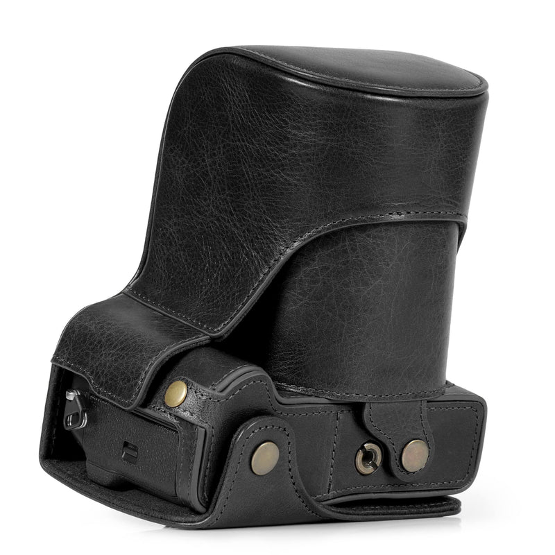 MegaGear Ever Ready Genuine Leather Camera Case Compatible with Fujifilm X-T5 (16-80mm)(Black) Black