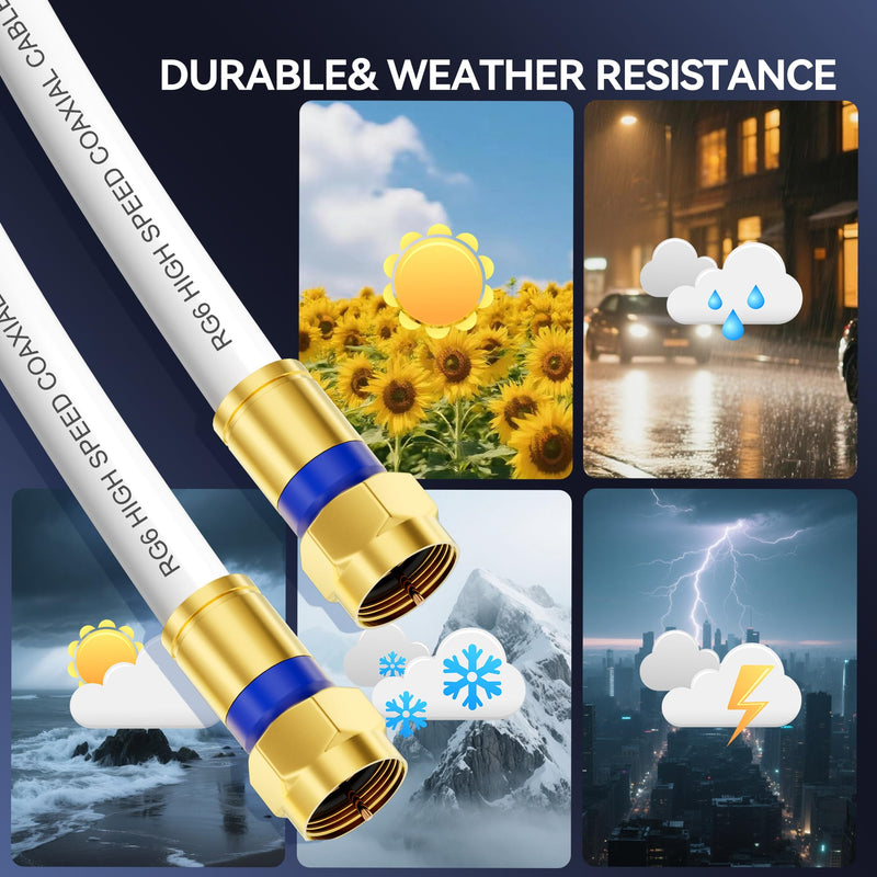  [AUSTRALIA] - Coaxial Cable 3ft/6ft/10ft/15ft/25ft/50ft/60ft/75ft/100ft, RG6 Coax Cable Extender with Gold F-Type Connector, High Speed Internet for HD TV, Modem, Digital Antenna, Satellite, White(50ft) 50FT 1 Pack