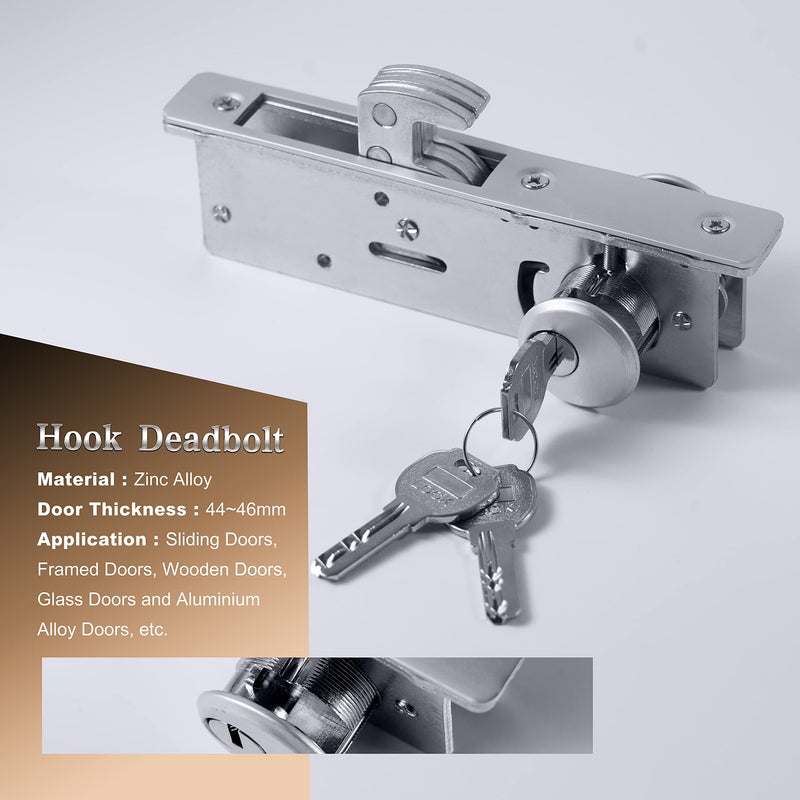 Cylinder Deadbolt Mortise Lock - Commercial Storefront Door Lock Double Keyed Cylinder 1-1/8" Backset Hook Deadbolt for Storefront Entry Doors 1-1/8"hook deadbolt