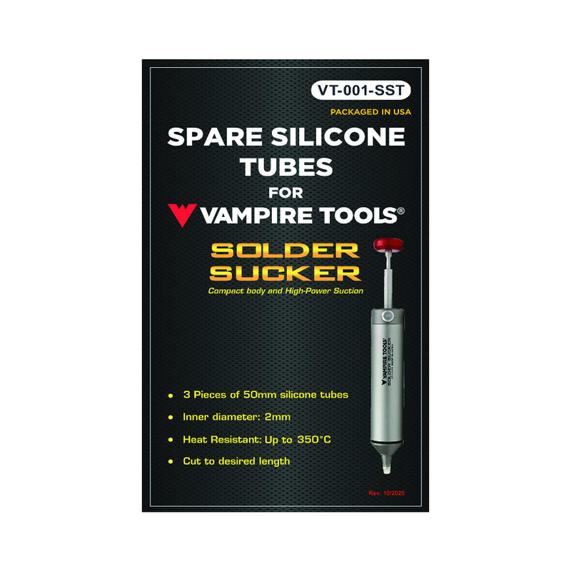 Vampire Tools Solder Sucker Desoldering Pump + 4 Spare Silicone Tubes. Made in Japan. Heat Resistant Silicone Nozzle (max. 350℃). Non Clogging, High-Power Suction. Solder Sucker + 4 Spare Silicone Tubes