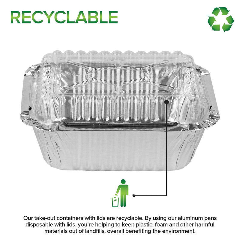 Stock Your Home 1 lb Small Aluminum Pans with Clear Plastic Lids (100 Pack), Disposable Cookware & Takeout Trays for Restaurants & Catering 100 Pack