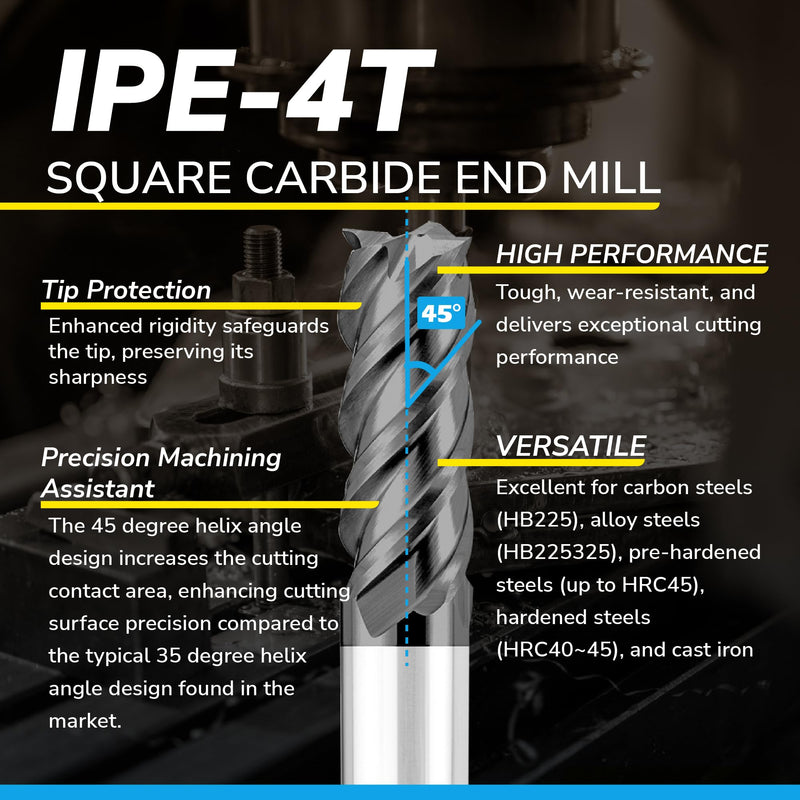 SPEED TIGER Micrograin Carbide Square 45° Helix End Mill - 4 Flute - IPE1/4 4T (5 Pieces, 1/4") - for Milling Alloy Steels, Hardened Steel, Metal & More – Mill Bits Sets for DIYers & Professionals 5 1/4 in