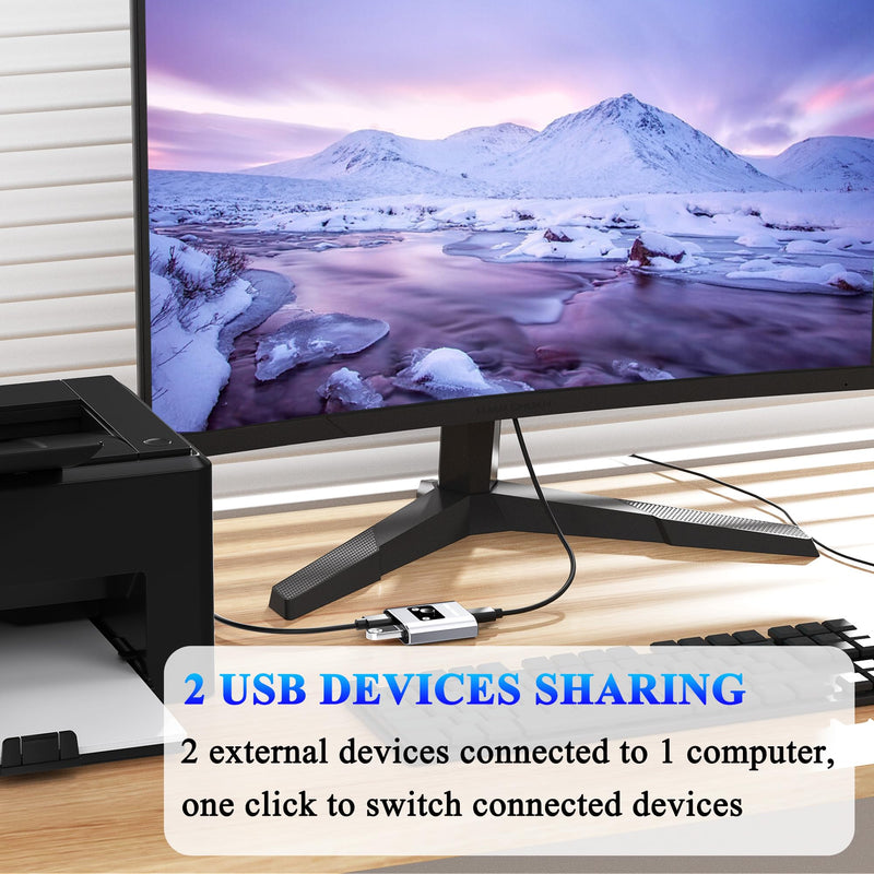USB 3.0 Switch, Bi-Directional USB Switch 1 in 2 Out/ 2 in 1 Out, Aluminum USB Switcher 2 Computers Share USB Devices for Printer, Keyboard, Scanner, Mouse - Compatible with Mac/Win/Linux