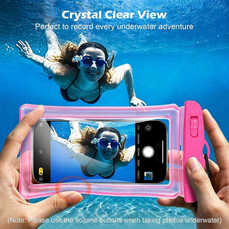 DLseego 2pc PVC Floating Waterproof Phone Pouch with Lanyard (Pink+White) | Universal Case for iPhone 17 16 15 13 Pro Max Up to 7", Beach Cruise for Apple iPhone,Samsung,and More Pink+White