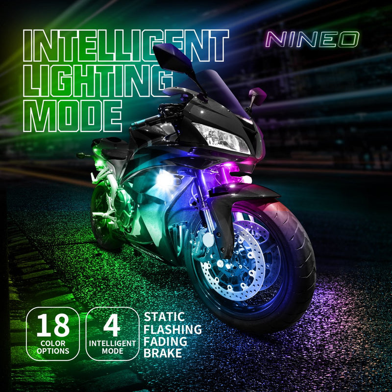 NINEO 8Pcs Motorcycle LED Light Kit, Motorcycle Underglow Lights with Brake Light Remote Control Fit for Most Motorcycles Carts Trikes Cruiser Scooter ATV UTV - Pack of 8