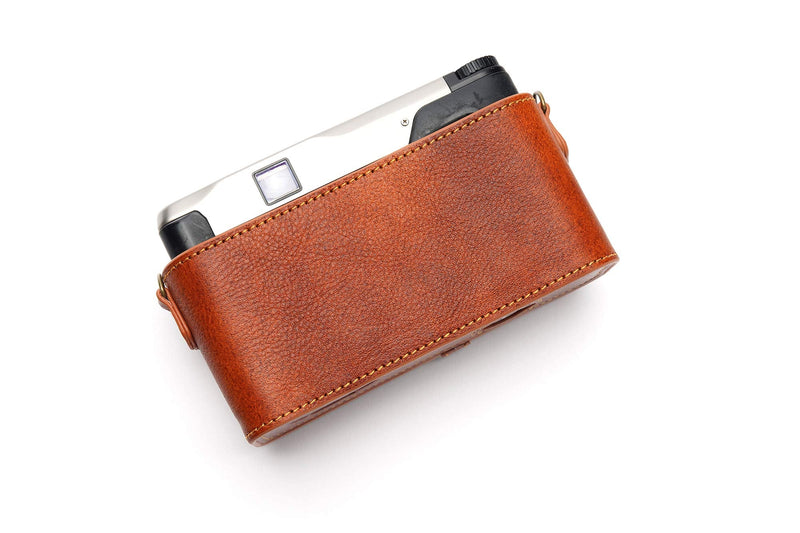 Contax TVS II Case, BolinUS Handmade Genuine Real Leather Half Camera Case Bag Cover for Contax TVS II Camera with Hand Strap (LavaBrown) LavaBrown