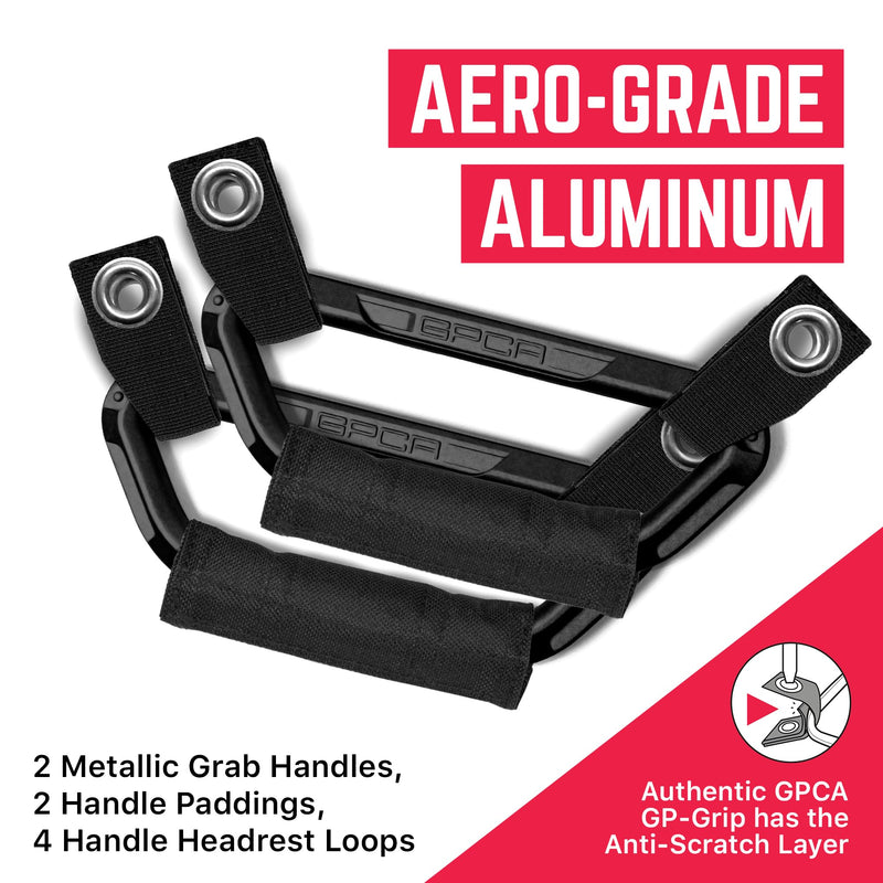 GP BackGrip PRO, Headrest Car Passenger Hand Grip for Truck & Car Wrangler JL JT JK Handle for Offroad, Kids & Seniors, Patented Jeep Accessories, Aluminum,Jet Black, 2-Pack
