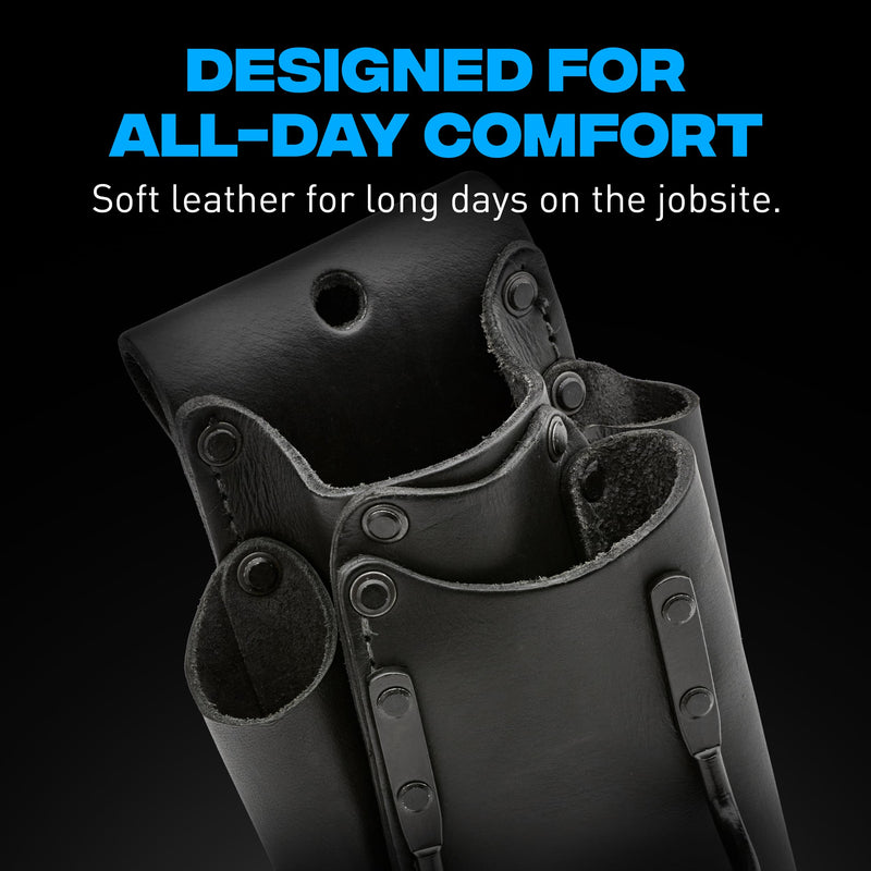 OX Tools Leather Tool Pouch with Hammer Holder and Kevlar Stitching - Tool Organizer with Durable Top-Grain Leather Hammer Holder for Belt - Porta Martillos De Construccion