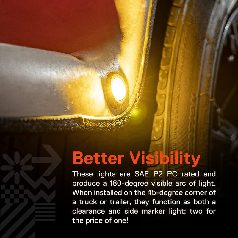 TRUE MODS 10pc 3/4" Inch Round Amber Trailer 12V LED Marker Light [3 Wire/DRL & Turn Signal] [DOT FMVSS 108] [SAE P2PC] [Semi-Spherical Output] [IP67 Waterproof] Small Marker Lights for Trailer Truck 10 Pack Amber (TBT)