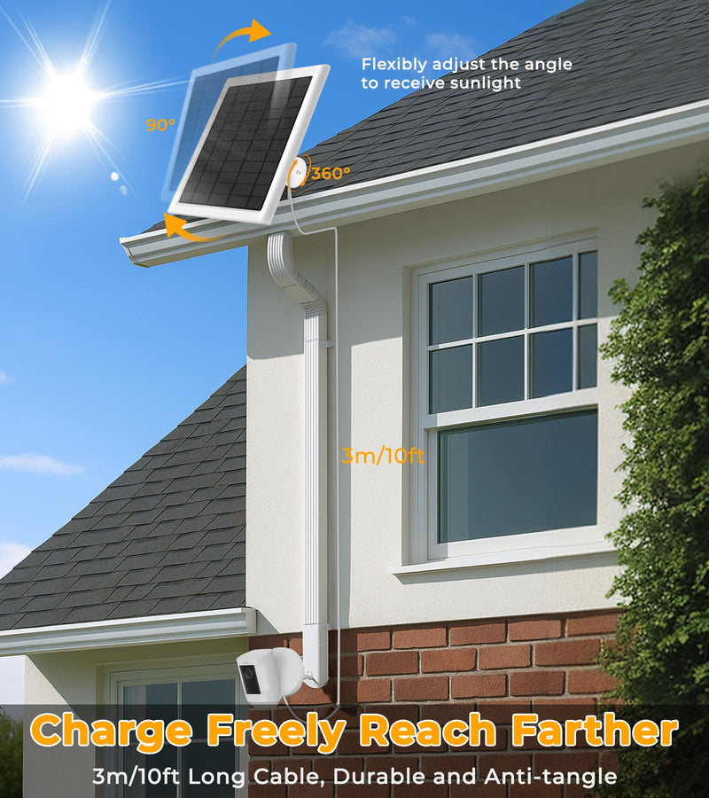 8W Solar Panel for Ring Camera, Solar Panel Charger Compatible with Ring Stick Up Cam/Pro Battery, Spotlight Cam/Pro/Plus Battery, Includes Barrel Plug to USB-C Adapter, IP65 Waterproof, 10ft Cable 1 White