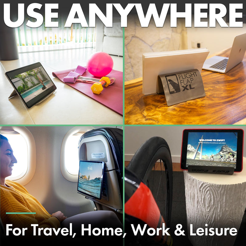Airplane Tablet Holder, Flexible Cell Phone and Tablet Holder Extra Large 12x7”, Folding Cellphone Stand for Desk, Kindle, Bed, Airplane Gadgets Long Travel Essentials (Gray) Gray