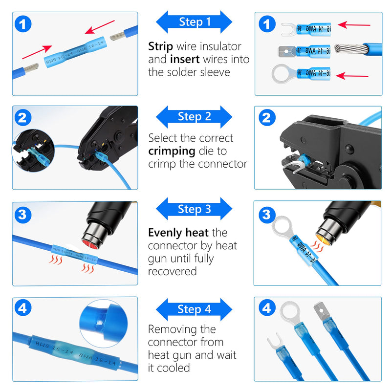 Kuject 450PCS Heat Shrink Wire Connectors, Multipurpose Waterproof Electrical Wire Terminals kit, Insulated Crimp Connectors Ring Fork Spade Butt Splices for Automotive Marine Boat Truck 450