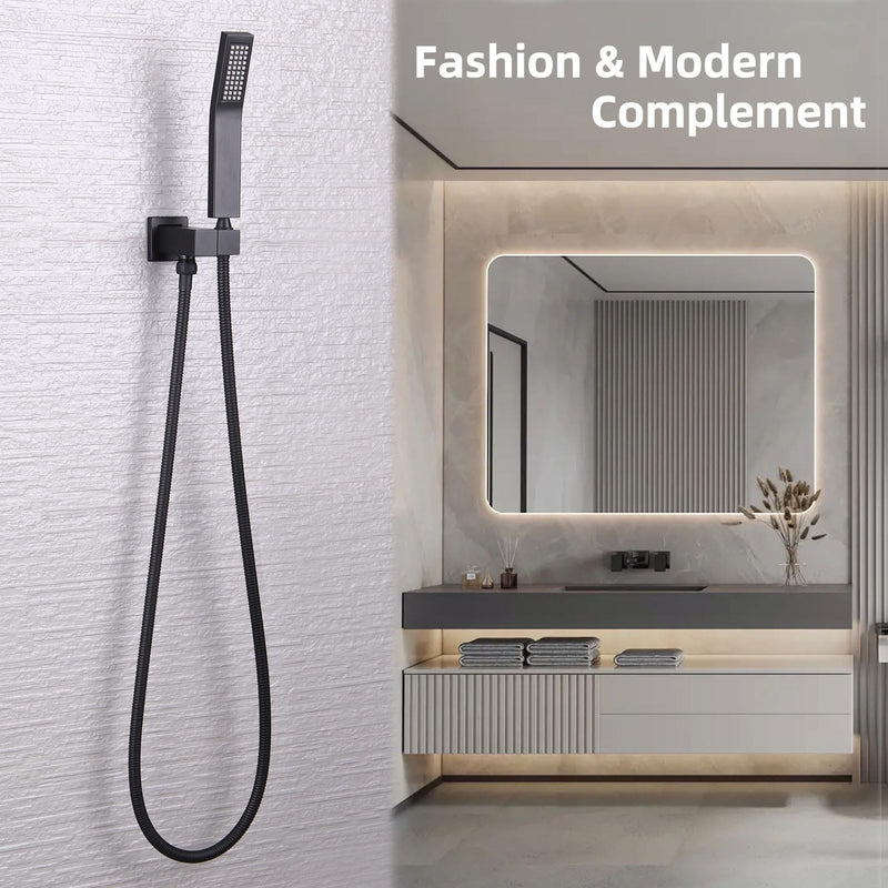 Wall Union with Hand Shower Holder, Angle Simple Brass Wall Mounted Supply Elbow with Adjustable Shower Wand Bracket Matte Black