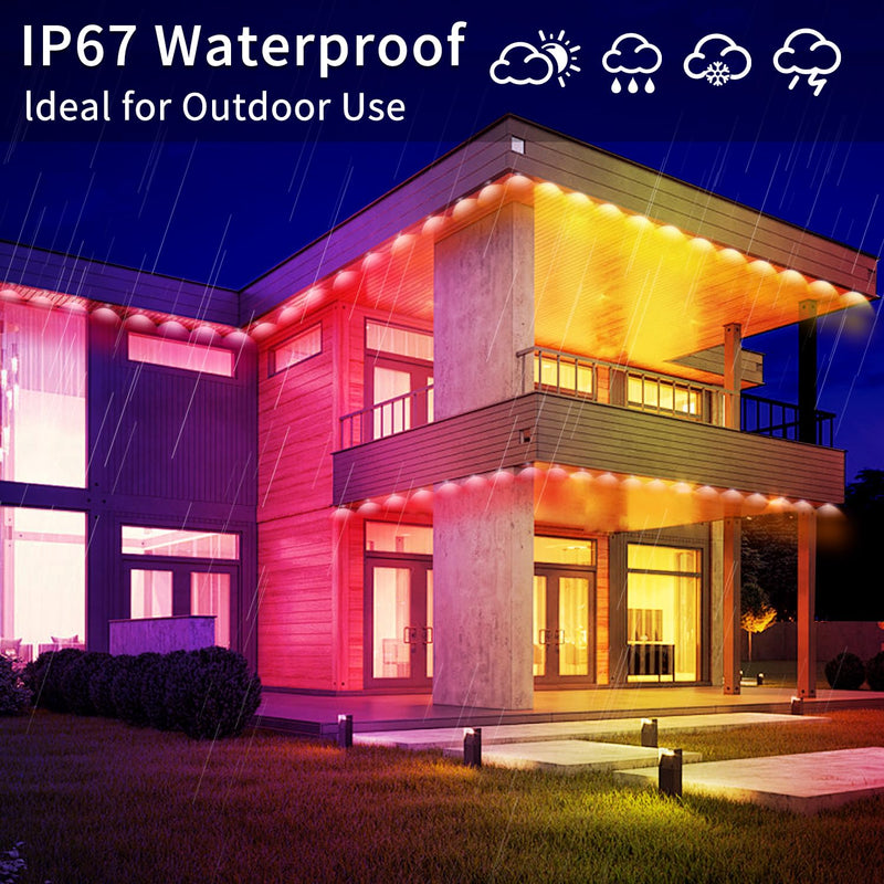 60ft Permanent Outdoor Light, RGB Outdoor eave Lights with APP & Remote Control,Music synchronisation IP67 Waterproof LED eave Light,Suitable for Party, Daily,Halloween,Christmas,Rooftop,Garden,Patio 60FT