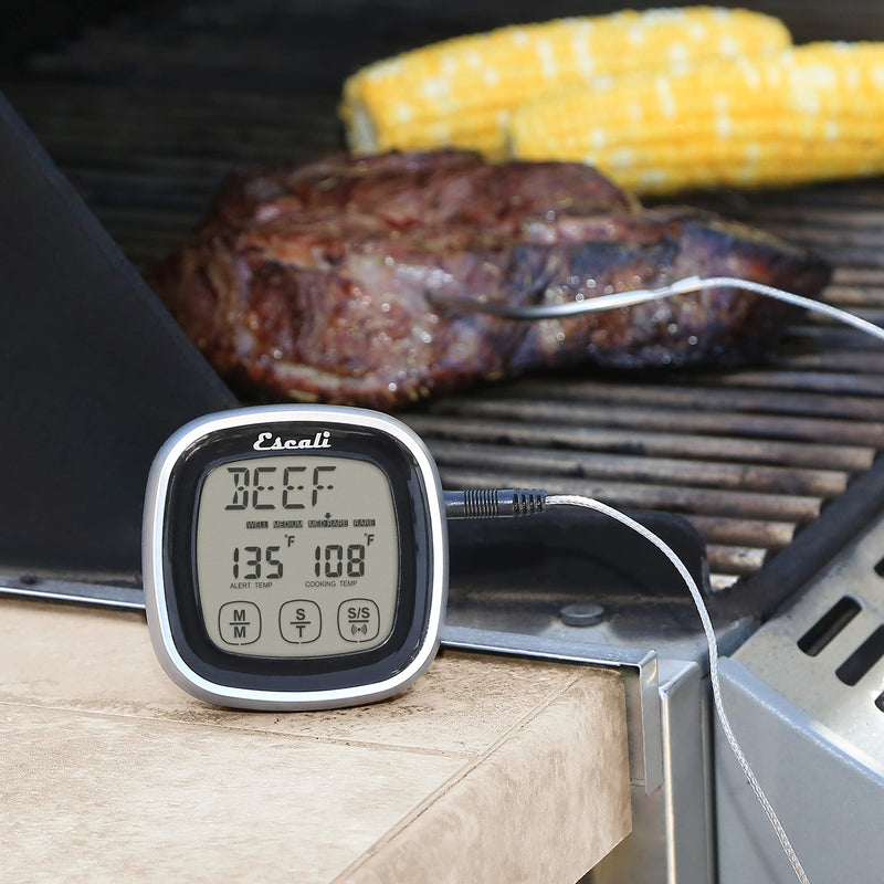 Escali Touch Screen LCD Display Digital Timer Oven Safe Stainless Steel Probe with Temperature Alert, Black