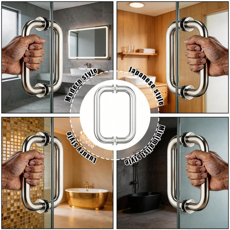 6-Inch (CTC) Glass Shower Door Handle, 3/4" Diameter Tubular Back-to-Back Shower Door Pull,for 1/4"–1/2" Thick Glass and 1-3/8"–2-1/6" Frameless Shower Doors Pull Handle（Brushed Nickel）