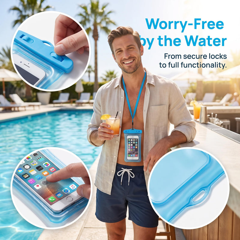 IPX8 Floating Waterproof Phone Pouch with Airbag Touchscreen Dry Bag-Blue Blue