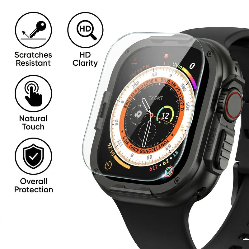 Titanium Rugged Case Compatible with Apple Watch Ultra 3/2/1 49mm, 2 in 1 Full Coverage Metal Cover with Screen Protector, Lightweight Protective Pure Titanium Bumper for iWatch Case Black