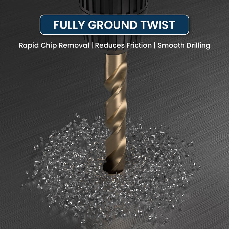 LU&MN M35 Jobber Drill Bits - M35 Cobalt HSS Ultra Hardness & Heat-Resistant - 135° Split Point, Straight Shank - Drilling for Cast Iron, Aluminum and Other Metal - 1/2", 5 pcs 1/2 in